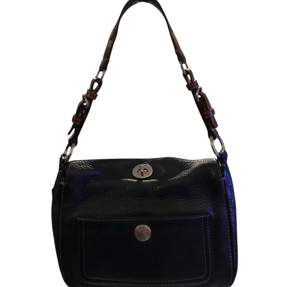 COACH Chelsea Black Pebbled Leather Turn-Lock Fold Top